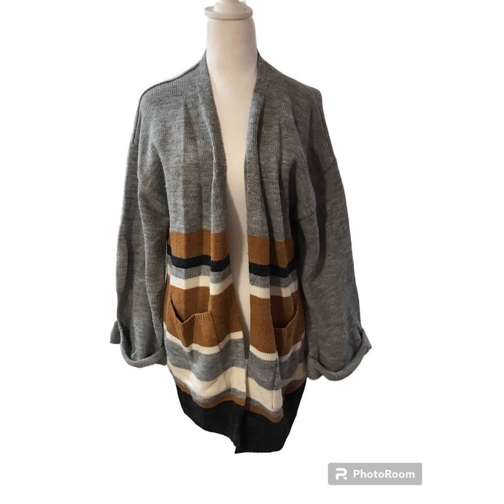 Strip Women's Knit Open Front Cardigan Sweater- Small C/H